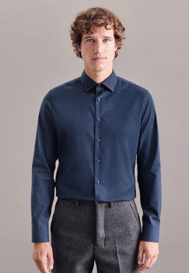 Chemise Business Shaped Twill (sergé) Col Kent in Bleu Foncé |  Seidensticker Onlineshop