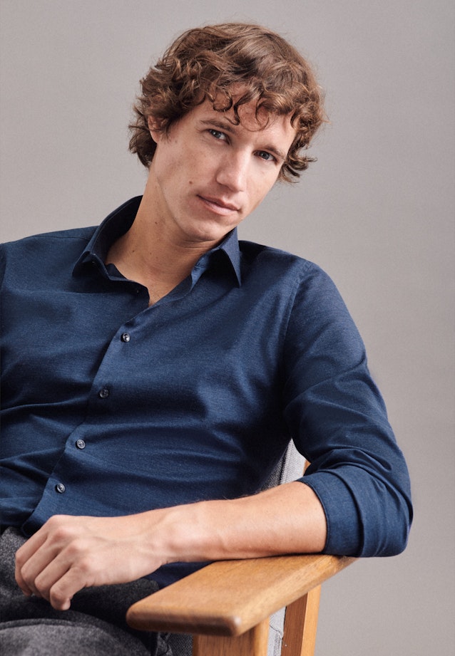 Shaped Business Shirt Plain in Dark Blue |  Seidensticker Onlineshop