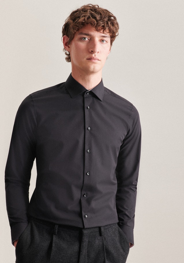 Non-iron Fil a fil Business Shirt in X-Slim with Kent-Collar in Black | Seidensticker Onlineshop