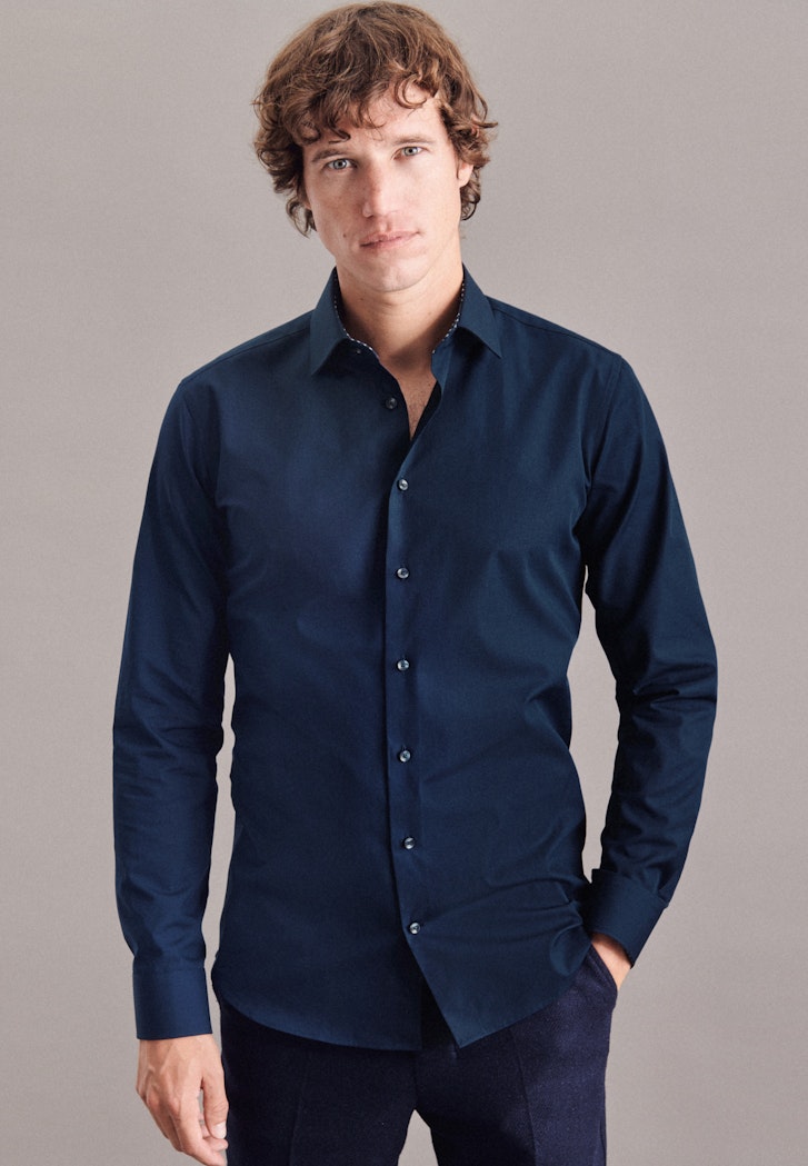 Herren Bügelfreies Popeline Business Hemd in X-Slim mit Kentkragen  dunkelblau | Seidensticker