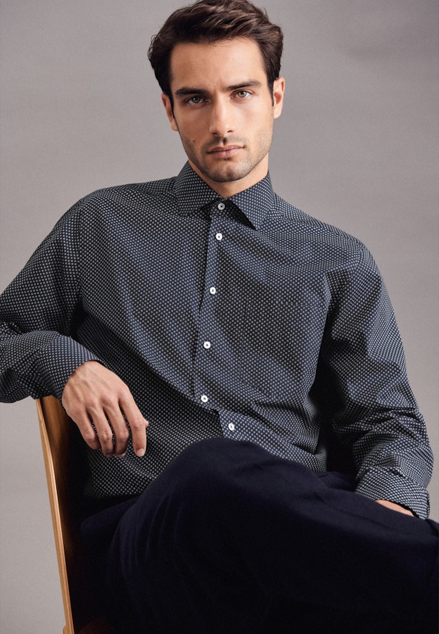 Regular Business Hemd Print in Dunkelblau |  Seidensticker Onlineshop