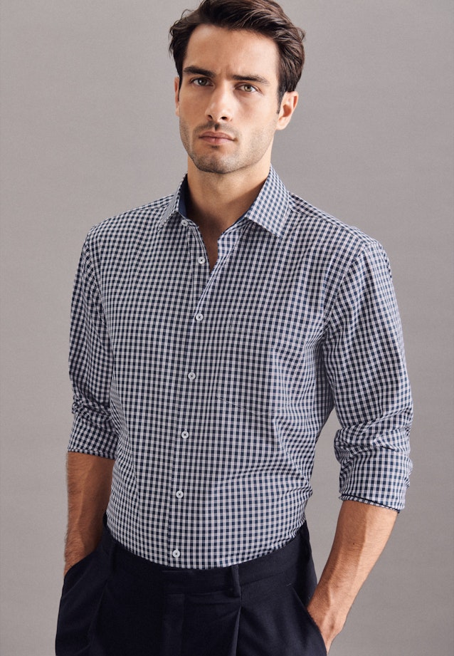 Regular Business Shirt Check in Dark Blue |  Seidensticker Onlineshop