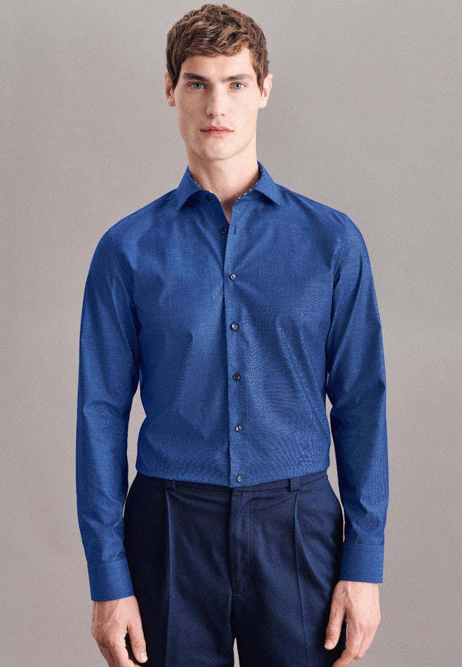 Non-iron Fil a fil Business Shirt in Slim with Kent-Collar in Medium Blue | Seidensticker online shop