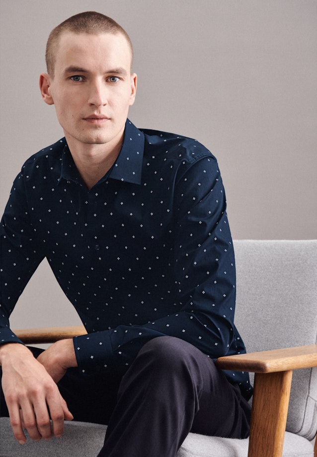 X-Slim Business Hemd Druck in Dunkelblau |  Seidensticker Onlineshop