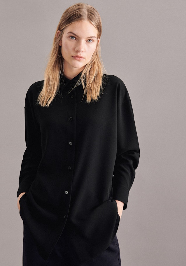 Long sleeve Crepe Long Blouse in Black |  Seidensticker Onlineshop