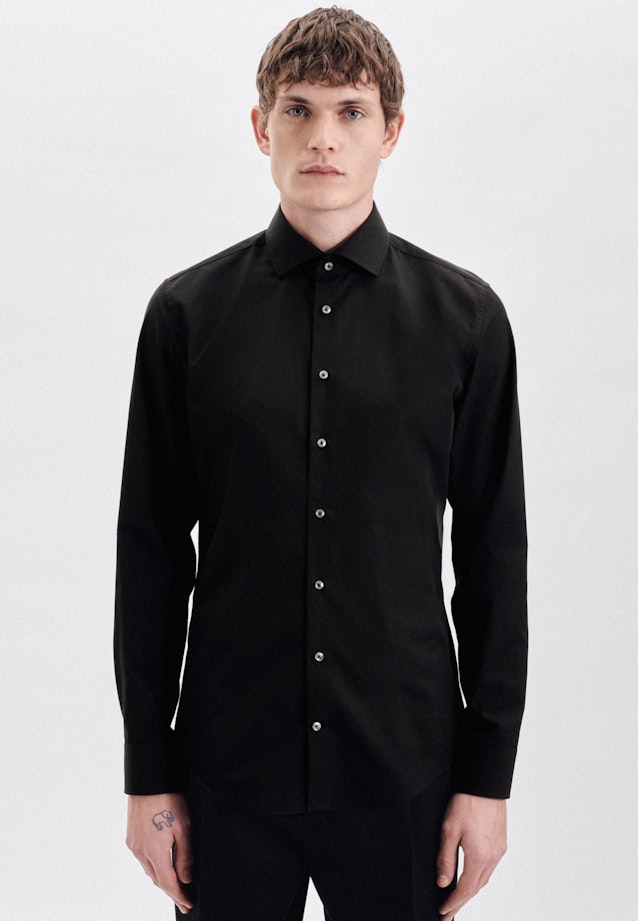 Non-iron Poplin Business Shirt in Slim with Kent-Collar in Black |  Seidensticker Onlineshop