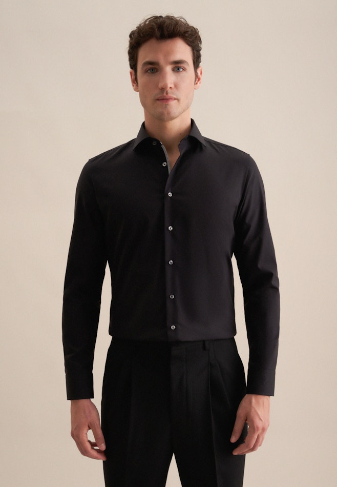 Non-iron Poplin Business Shirt in Slim with Kent-Collar in Black | Seidensticker online shop