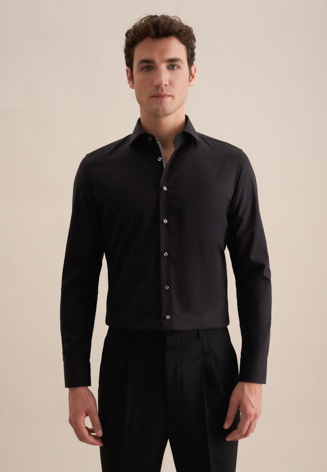 Non-iron Poplin Business Shirt in Slim with Kent-Collar in Black |  Seidensticker Onlineshop