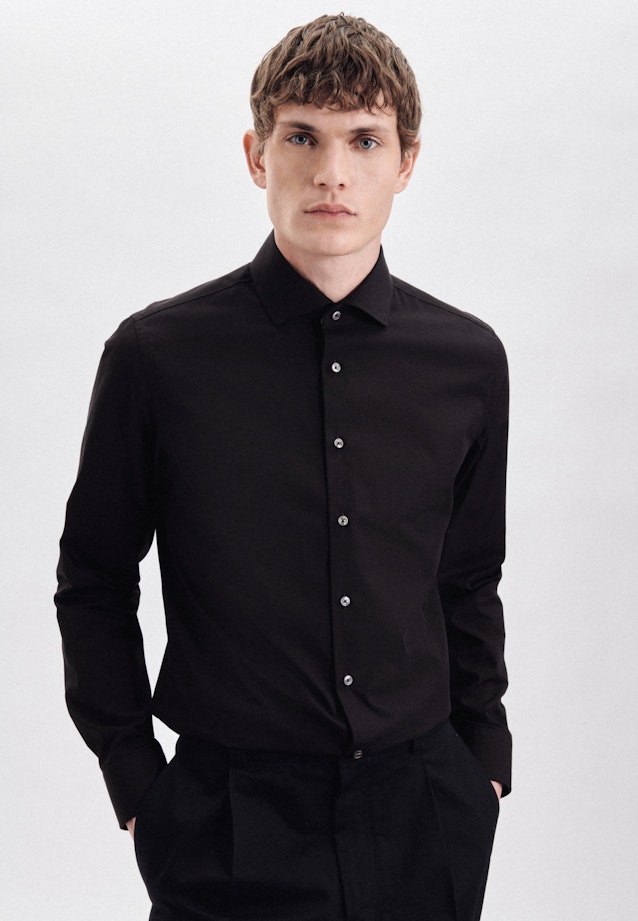 Non-iron Poplin Business Shirt in Slim with Kent-Collar in Black |  Seidensticker Onlineshop