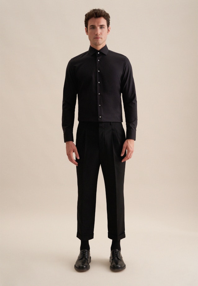 Non-iron Poplin Business Shirt in Slim with Kent-Collar in Black |  Seidensticker Onlineshop