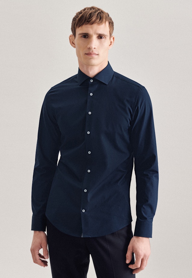 Non-iron Poplin Business Shirt in Slim with Kent-Collar in Dark Blue |  Seidensticker Onlineshop