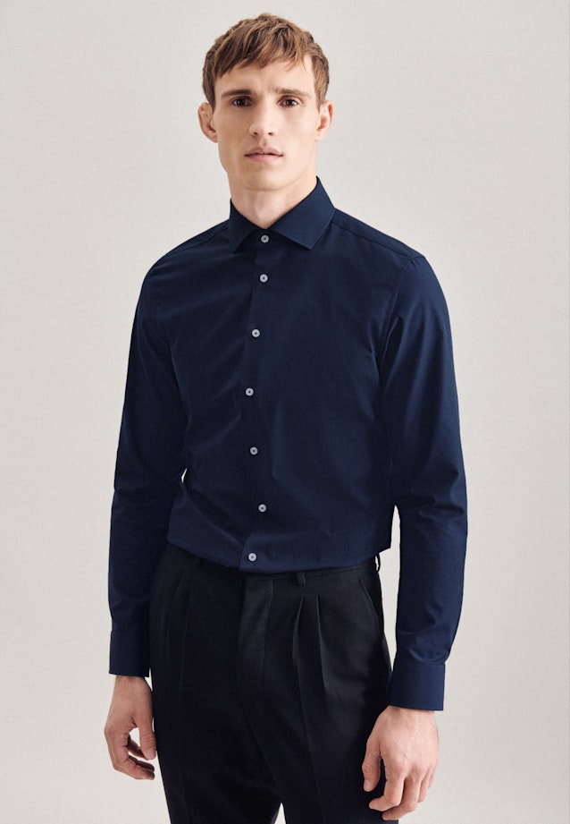 Non-iron Poplin Business Shirt in Slim with Kent-Collar in Dark Blue |  Seidensticker Onlineshop