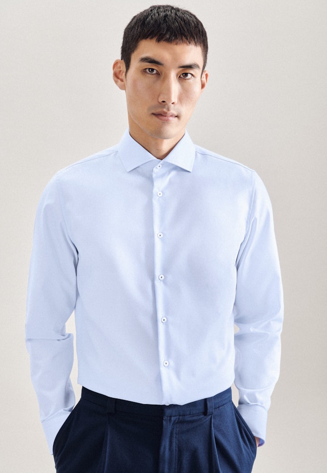 Non-iron Poplin Business Shirt in Slim with Kent-Collar in Medium Blue |  Seidensticker Onlineshop