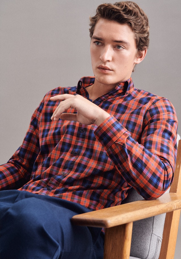 Twill Casual Hemd in Regular mit Button-Down-Kragen in Orange | Seidensticker Onlineshop
