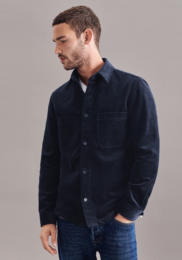 Cord Overshirt in Regular mit Kentkragen in Dunkelblau |  Seidensticker Onlineshop