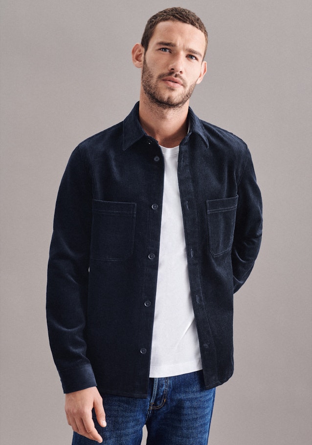 Cord Overshirt in Regular mit Kentkragen in Dunkelblau |  Seidensticker Onlineshop