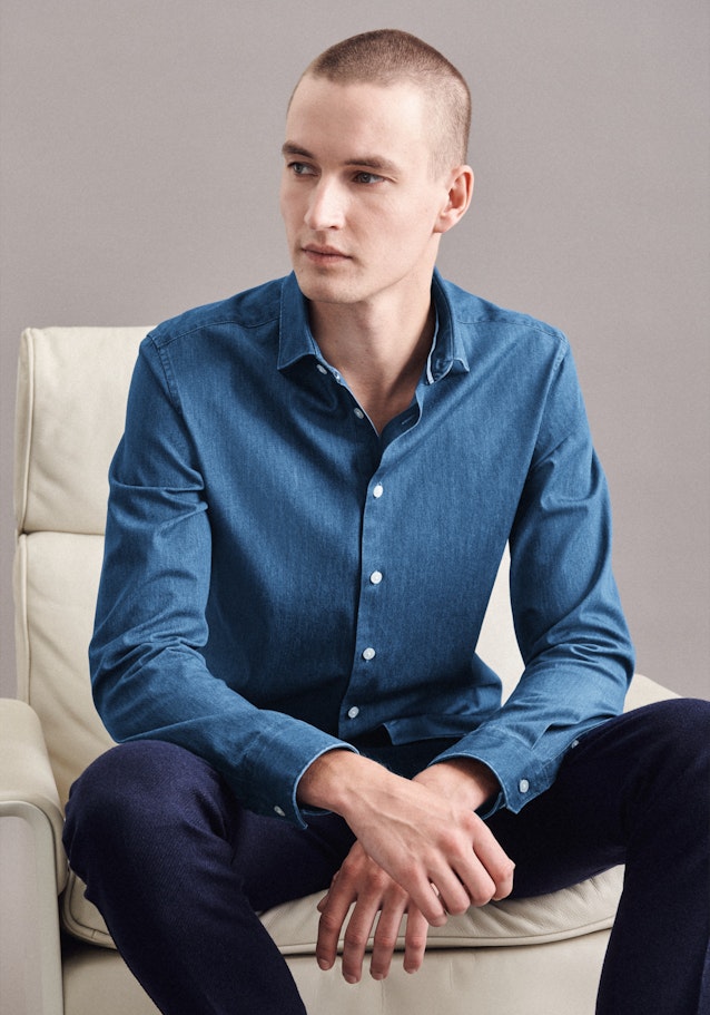 Denim Denimhemd in Slim mit Kentkragen in Mittelblau |  Seidensticker Onlineshop