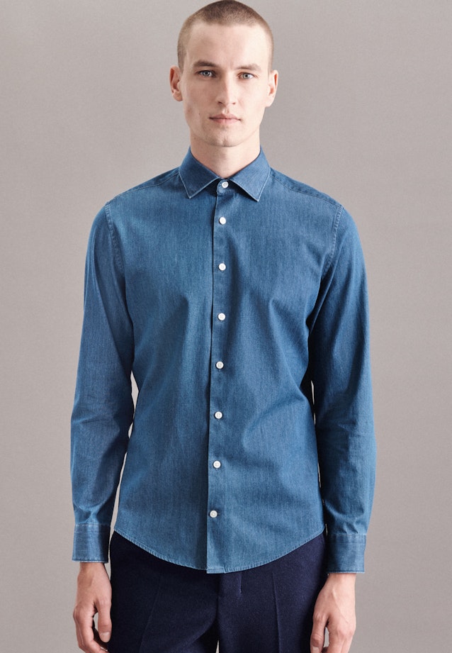 Slim Denimhemd Uni in Mittelblau |  Seidensticker Onlineshop
