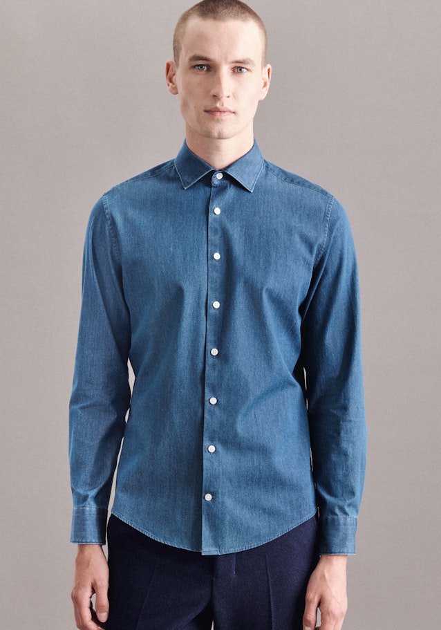 Denim Denim shirt in Slim mit Kent-Collar in Medium Blue |  Seidensticker Onlineshop