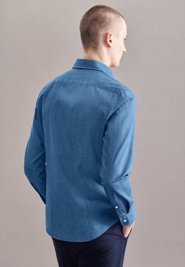 Slim Denimhemd Uni in Mittelblau |  Seidensticker Onlineshop