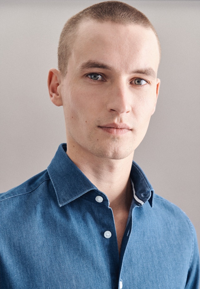 Slim Denimhemd Uni in Mittelblau |  Seidensticker Onlineshop