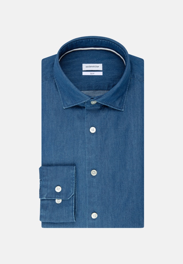 Slim Denimhemd Uni in Mittelblau |  Seidensticker Onlineshop