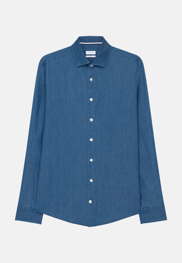 Slim Denimhemd Uni in Mittelblau |  Seidensticker Onlineshop
