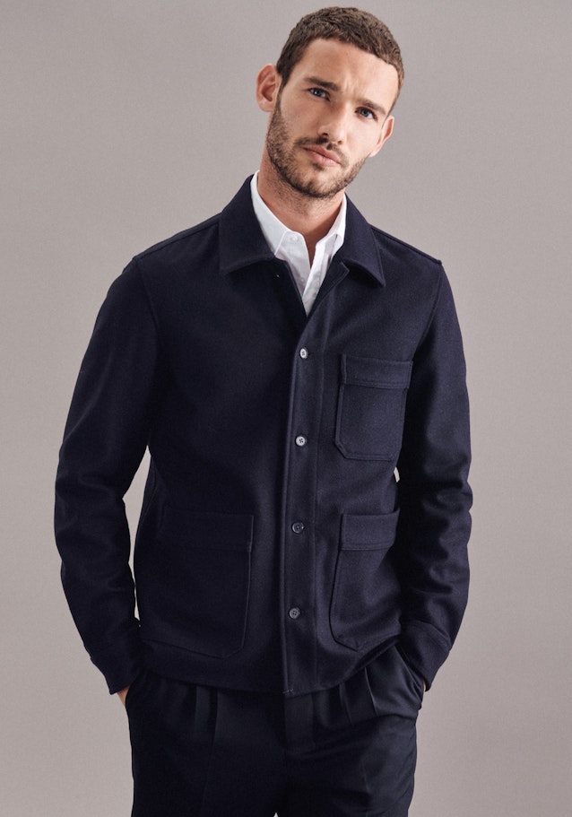 Twill / Moleskin Overshirt in Regular mit Reverskragen in Dunkelblau |  Seidensticker Onlineshop