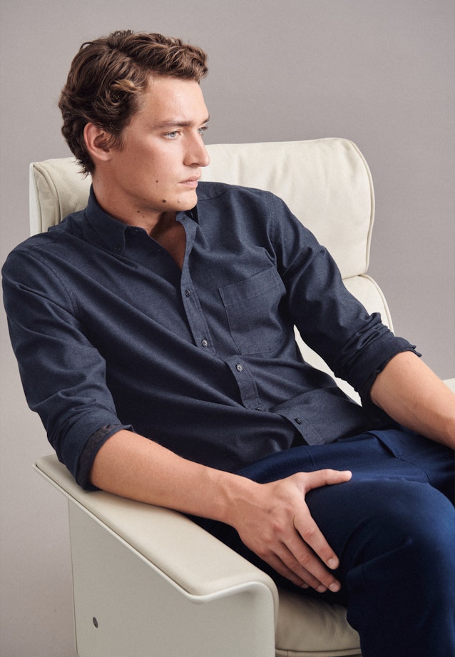 Regular Chemise casual uni in Bleu Foncé |  Seidensticker Onlineshop