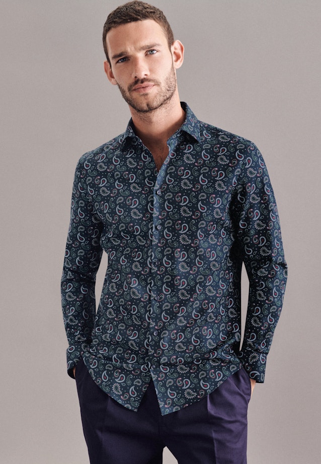 Shaped Business Shirt Print in Dark Blue |  Seidensticker Onlineshop