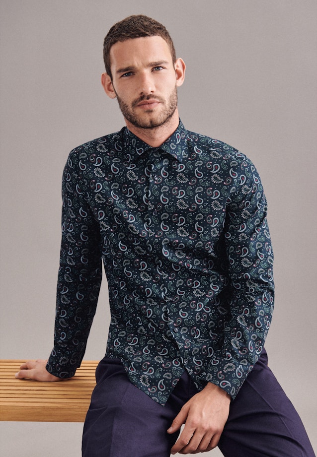 Slim Business Shirt Print in Dark Blue |  Seidensticker Onlineshop