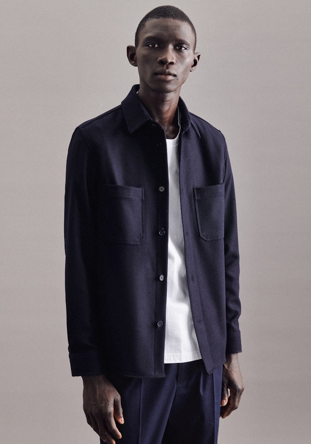 Twill / Moleskin Overshirt in Regular mit Kentkragen in Dunkelblau |  Seidensticker Onlineshop