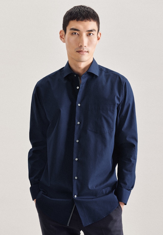 Non-iron Poplin Business Shirt in Regular with Kent-Collar in Dark Blue |  Seidensticker Onlineshop