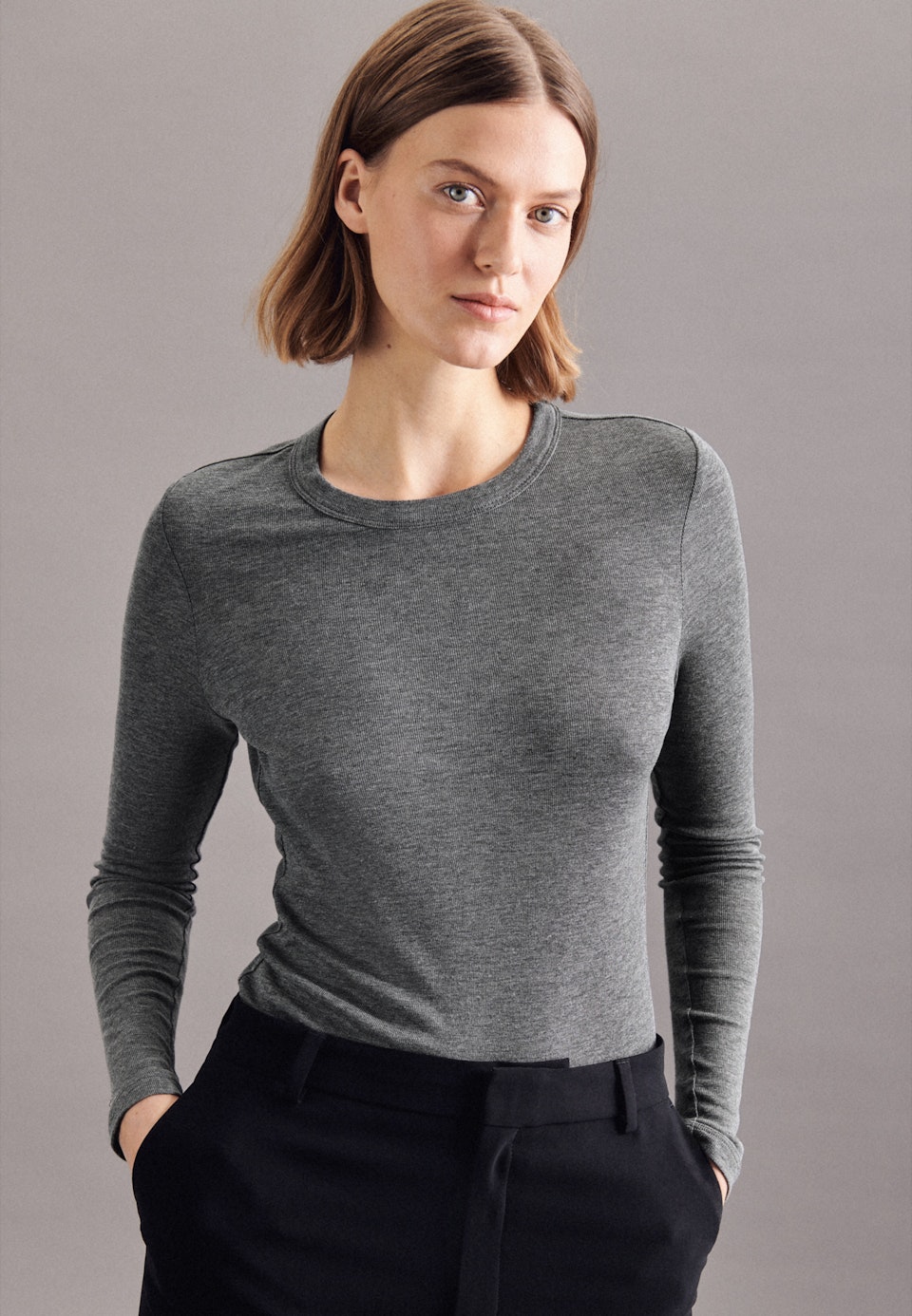 Rundhals Pullover Slim Fit in Grau |  Seidensticker Onlineshop