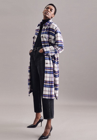 Oversized fit Mantel Karo in Dunkelblau |  Seidensticker Onlineshop