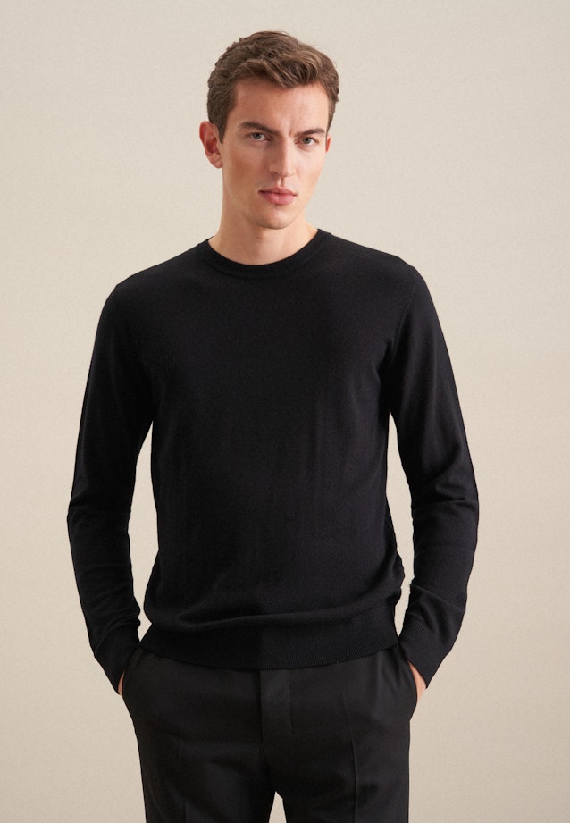 Regular Pullover Uni in Schwarz |  Seidensticker Onlineshop