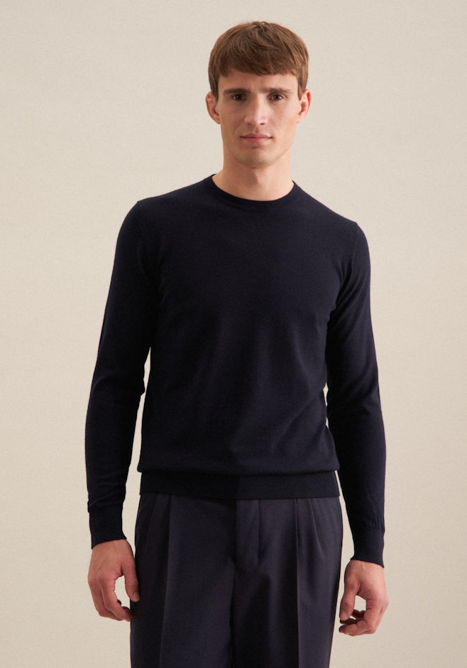 Regular Pull-over Uni dans Bleu Foncé | Boutique en ligne Seidensticker