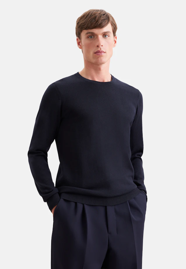 Regular Pull-over Uni in Bleu Foncé |  Seidensticker Onlineshop