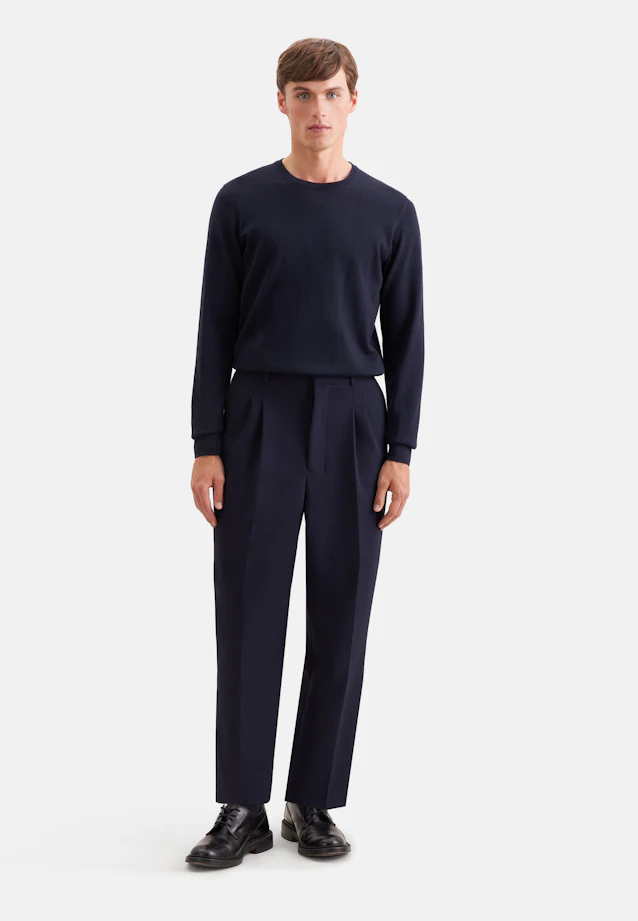 Regular Pull-over Uni in Bleu Foncé |  Seidensticker Onlineshop