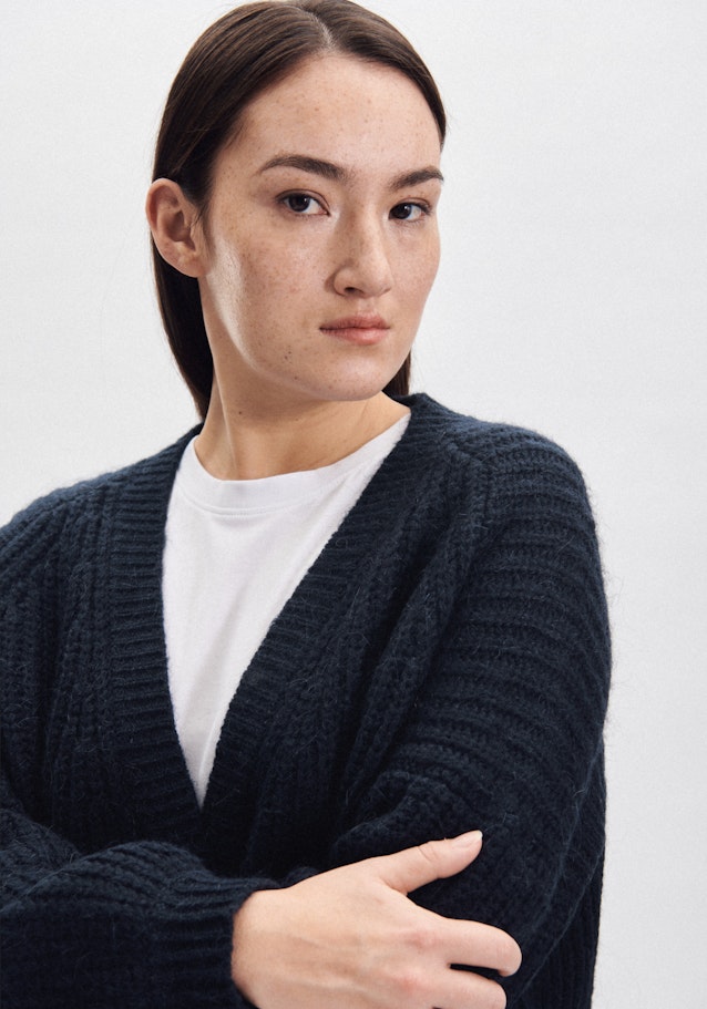 Regular Fit Cardigan en maille Uni in Bleu Foncé | Seidensticker Onlineshop