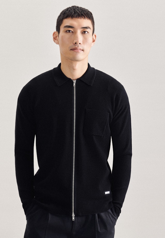 Collar Knit Jacket Uni in Black |  Seidensticker Onlineshop