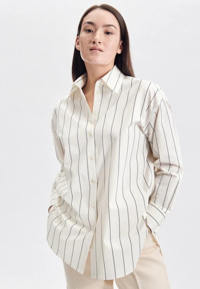 Oversized Longbluse Streifen in Ecru |  Seidensticker Onlineshop