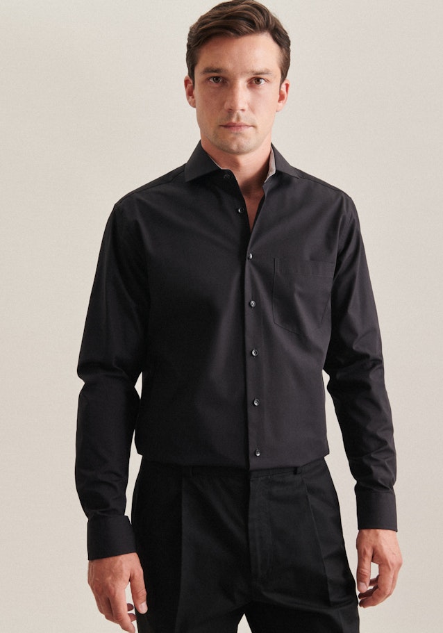 Non-iron Poplin Business Shirt in Regular with Kent-Collar in Black | Seidensticker Onlineshop