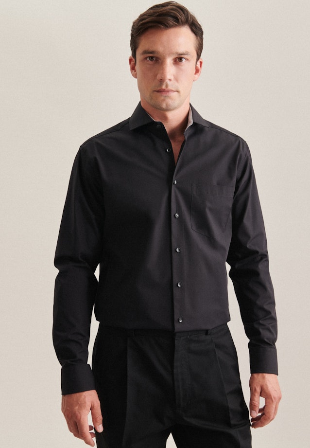 Non-iron Poplin Business Shirt in Regular with Kent-Collar in Black |  Seidensticker Onlineshop