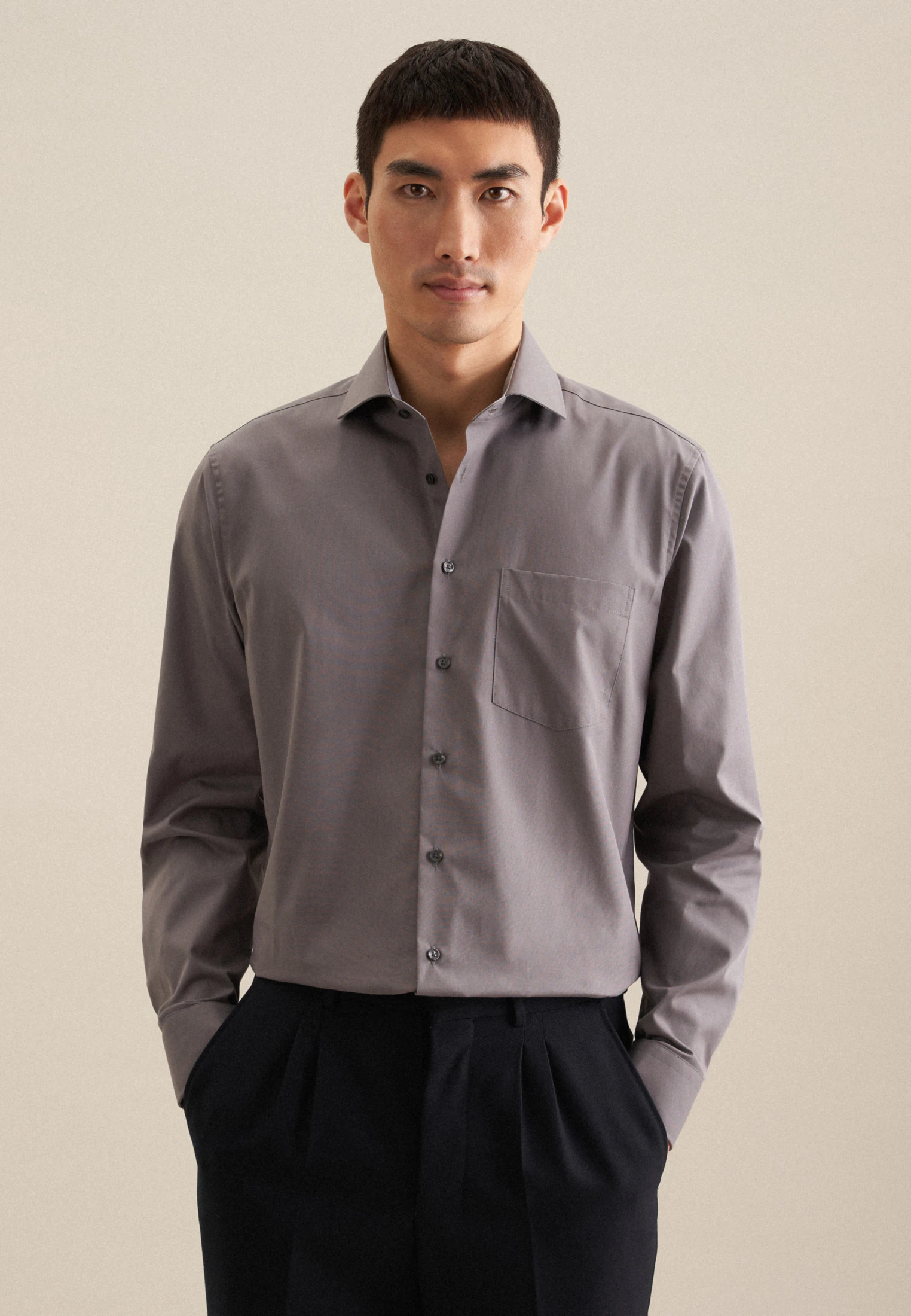Regular Business Hemd Uni Grau 40