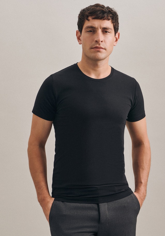 2er-Pack Rundhals T-Shirt Tailliert (Slim-Fit) in Schwarz |  Seidensticker Onlineshop
