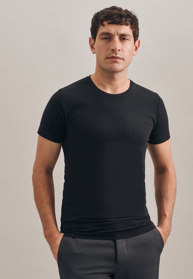 2er-Pack Rundhals T-Shirt Tailliert (Slim-Fit) in Schwarz |  Seidensticker Onlineshop