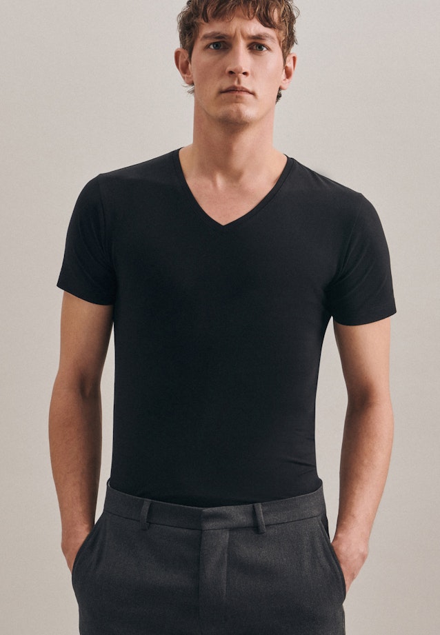 2er-Pack V-Neck T-Shirt Regular in Schwarz |  Seidensticker Onlineshop