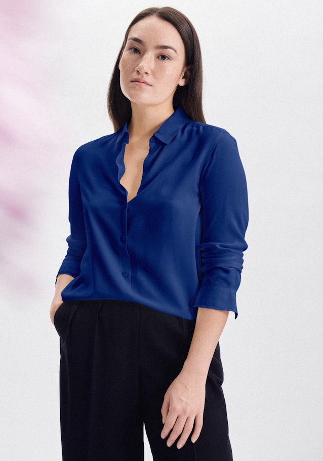 Long sleeve Crepe Shirt Blouse in Medium Blue |  Seidensticker Onlineshop