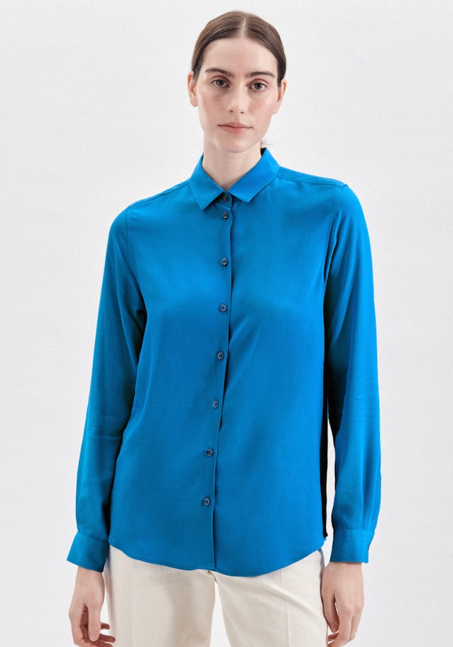 Lange mouwen Krepp Shirtblouse in Middelmatig Blauw |  Seidensticker Onlineshop